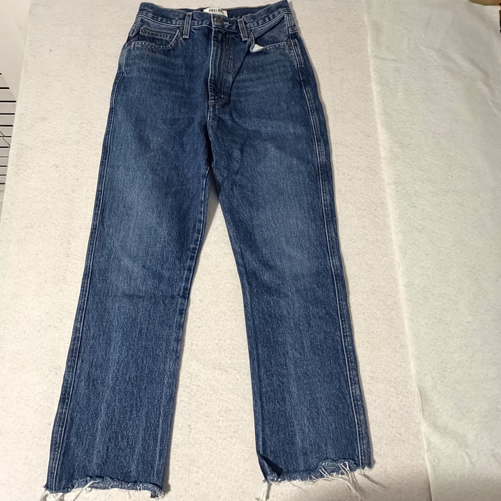 AGOLDE Pinch Waist High Rise Straight Leg Jeans Medium Wash Raw Hem 25 A095-811